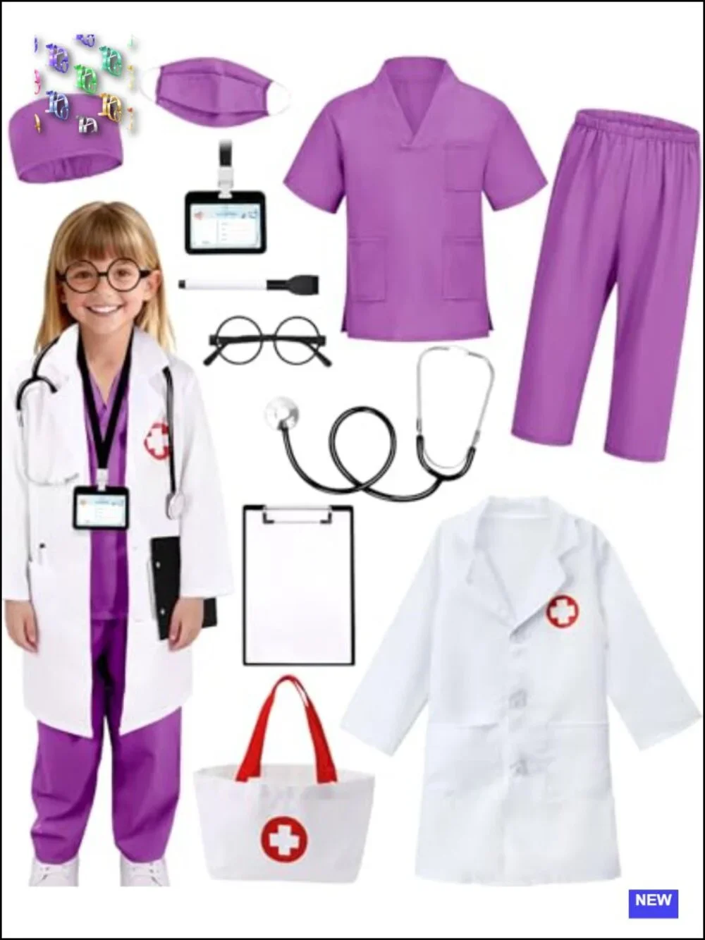 Kids Doctor Costume Set 12pc Lab Coat Stethoscope Pretend Play